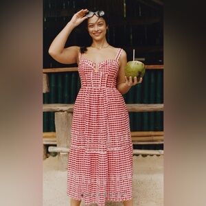 NWT Anthropologie Sleeveless Sweetheart Gingham Midi Dress